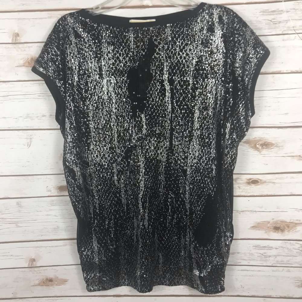 MICHAEL KORS Black/Silver sequin front top size S